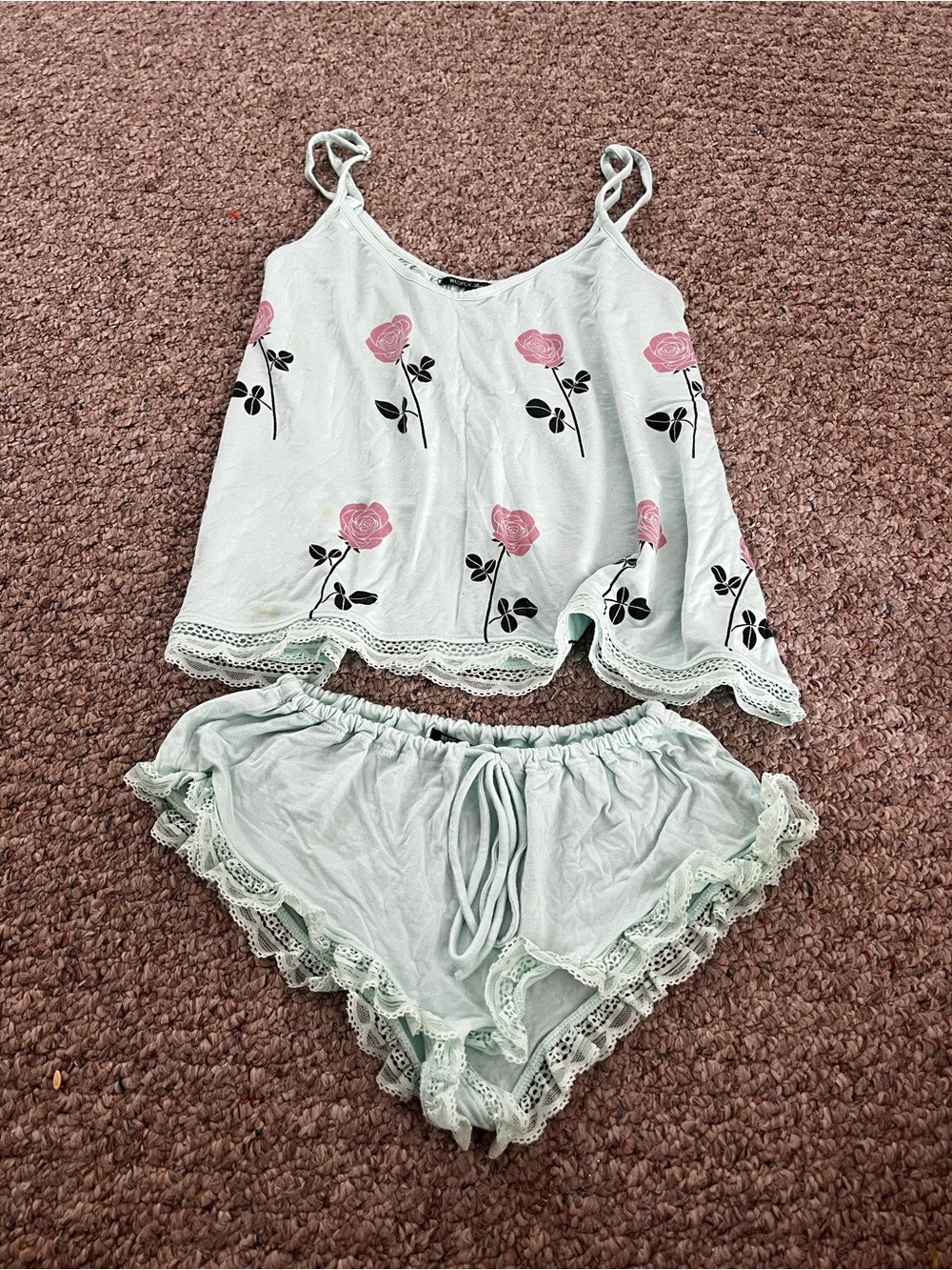 Wildfox Mint Floral Lace-Trim Cami & Short Sleep Set